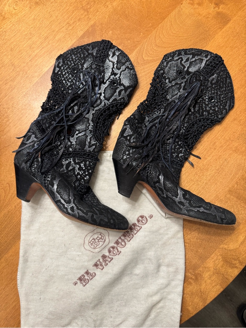 El Vaquero Black Snake-Print Lace-Up Ankle Booties